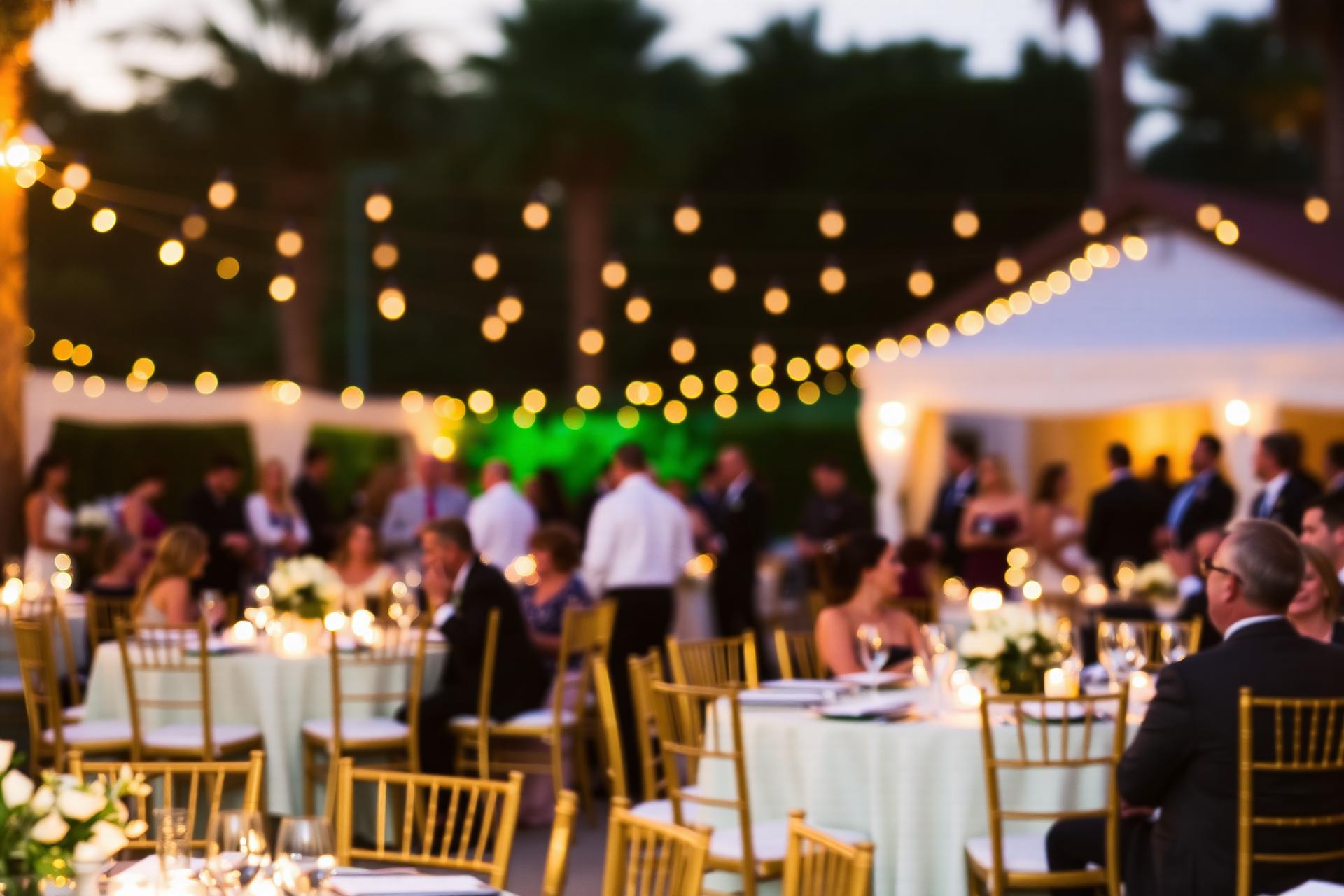 Elegant wedding reception in San Diego at golden hour